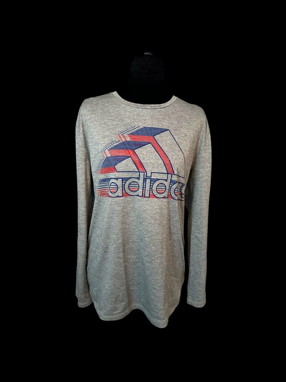 adidas Light Gray Long Sleeve Tee with Blue & Red Logo